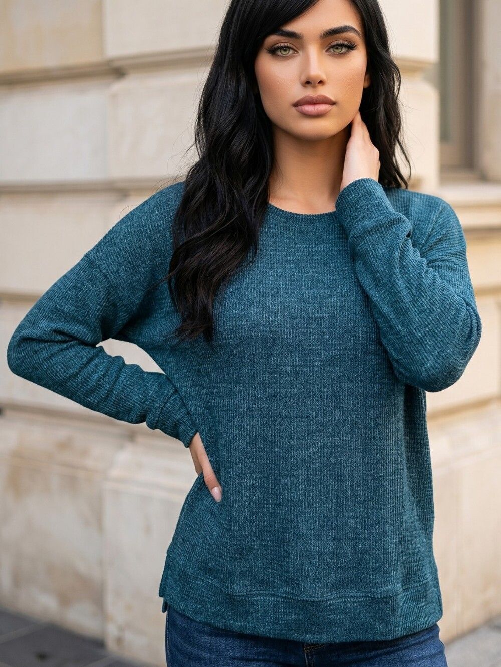Sonoma Waffle Knit Thermal Top XXL Blue Long Sleeve Cozy Cotton Blend Crew Neck